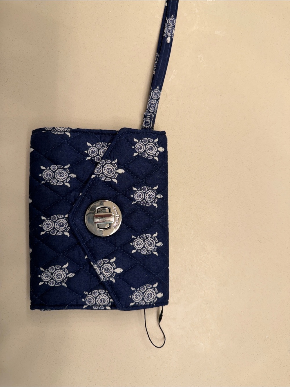 Vera Bradley Navy Quilted Wristlet with White Turtle Print